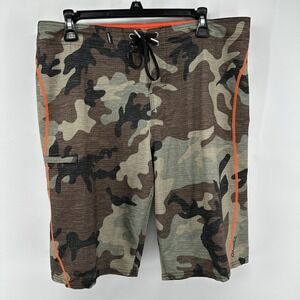 O'Neill Hyperfreak Board Shorts Mens 34 Green Camo Swim Trunks Stretch Surf